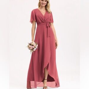 JJ’s House Asymmetrical Chiffon Bridesmaid Dress in Cinnamon Rose